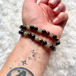 Triple protection (obsidienne oeil céleste/oeil de tigre/labradorite) - Bracelets