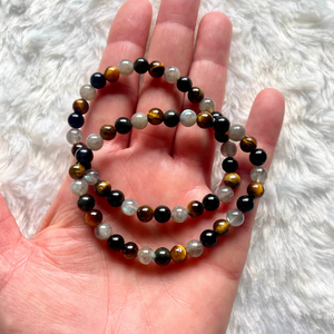 Triple protection (obsidienne oeil céleste/oeil de tigre/labradorite) - Bracelets