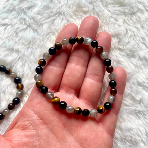 Triple protection (obsidienne oeil céleste/oeil de tigre/labradorite) - Bracelets