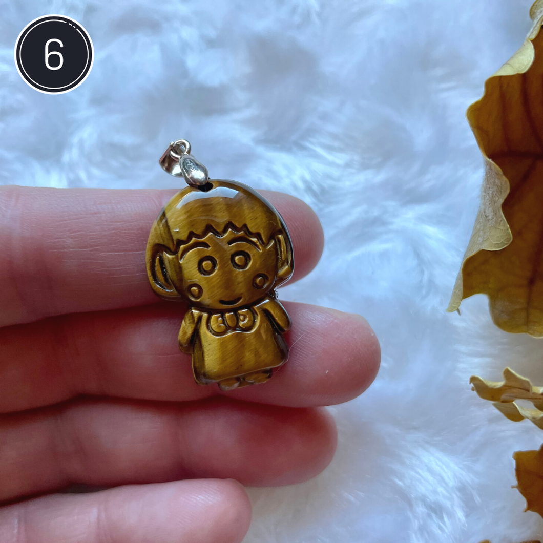 Oeil de tigre - Pendentifs renard et petite fille
